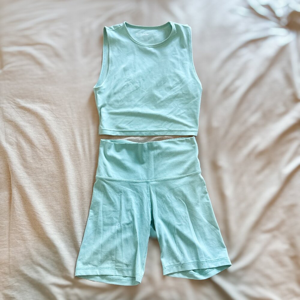 Aritzia Mint Green Sleeveless Crop Top and High-Waist Biker Shorts Set